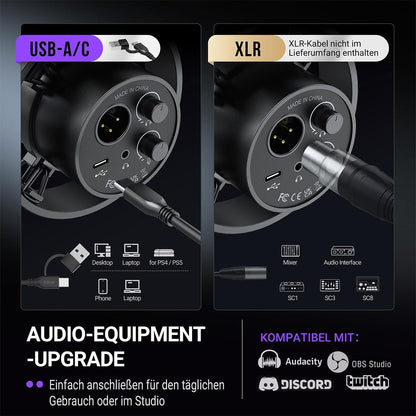 FIFINE K688CT Dynamic Podcast Mikrofon-Set USB/XLR-Mikrofon mit Armmikrofon,Stummschalter