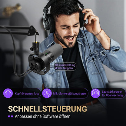 FIFINE K688CT Dynamic Podcast Mikrofon-Set USB/XLR-Mikrofon mit Armmikrofon,Stummschalter