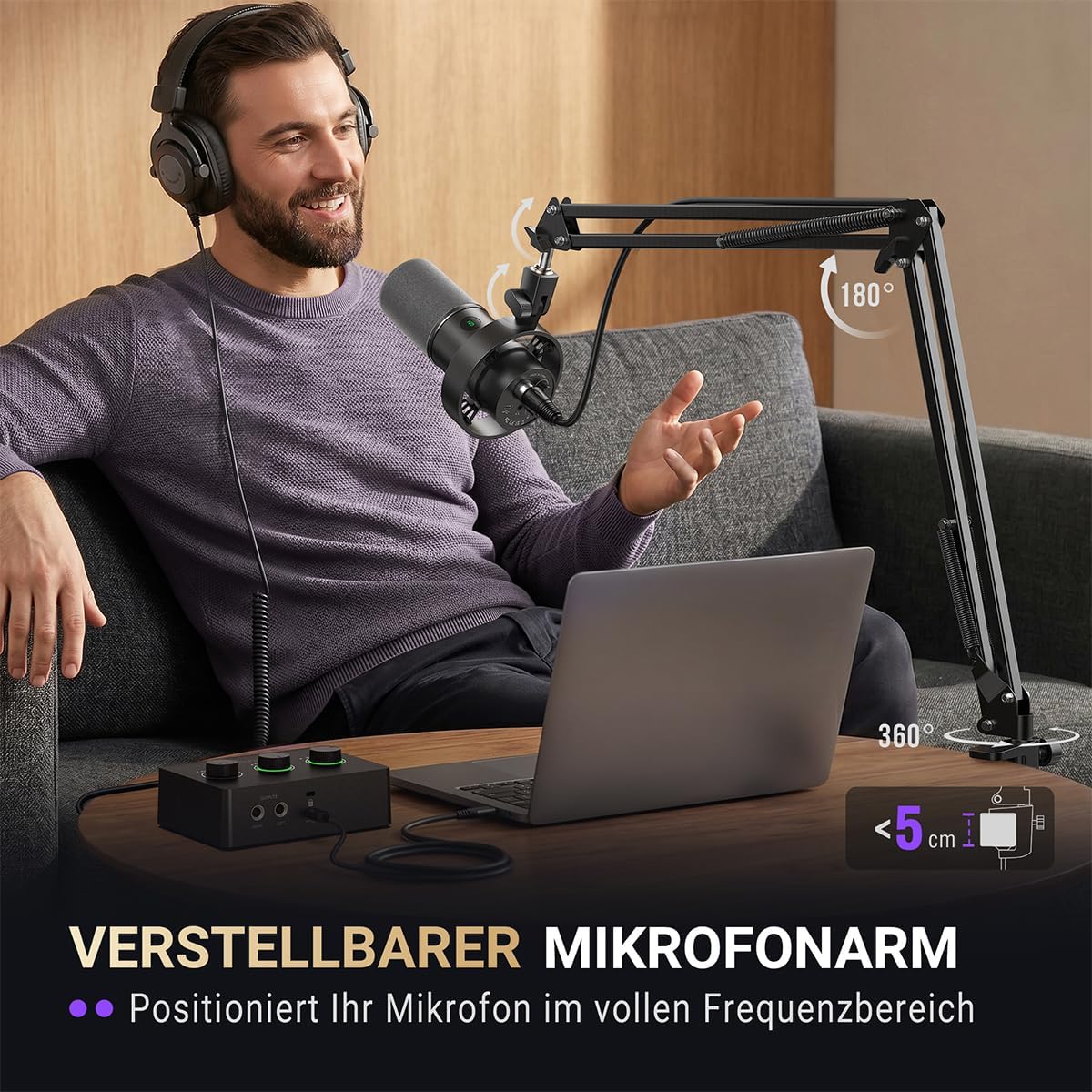 FIFINE K688CT Dynamic Podcast Mikrofon-Set USB/XLR-Mikrofon mit Armmikrofon,Stummschalter