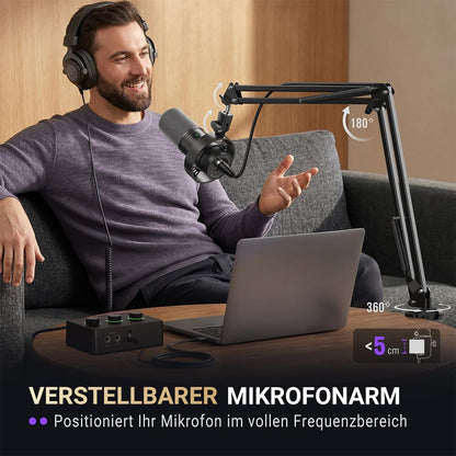 FIFINE K688CT Dynamic Podcast Mikrofon-Set USB/XLR-Mikrofon mit Armmikrofon,Stummschalter