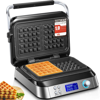 FOHERE Waffeleisen 1600 W, Doppelwaffeleisen,5 Programme, 7 Bräunungsstufen,Timer,