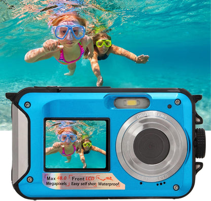 FHD 48MP wasserdichte Kamera 10FT Unterwasserkamera, 2.7K 16X Digitalzoom Blau