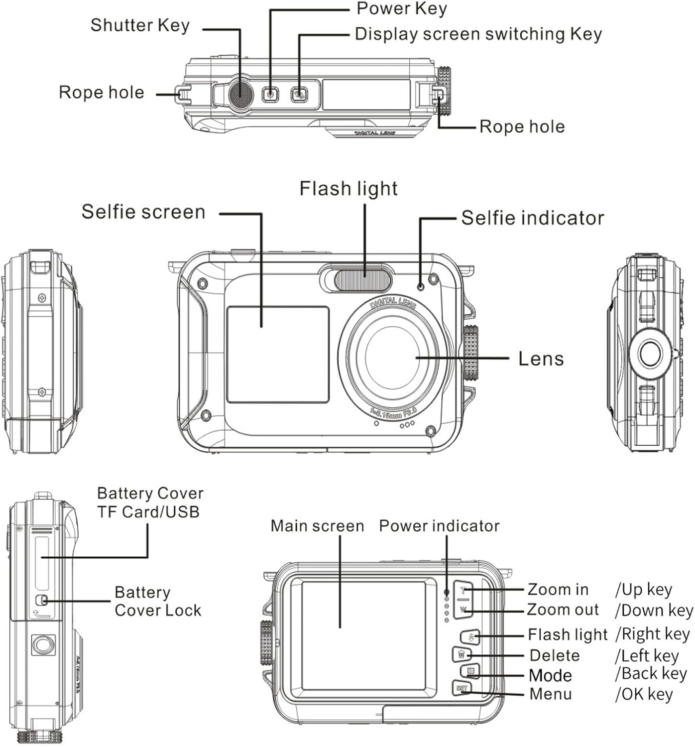 FHD 48MP wasserdichte Kamera 10FT Unterwasserkamera, 2.7K 16X Digitalzoom Blau