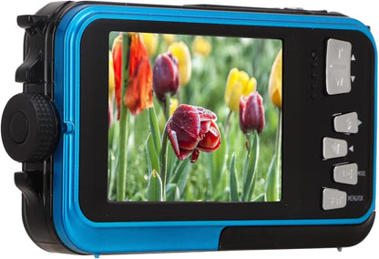 FHD 48MP wasserdichte Kamera 10FT Unterwasserkamera, 2.7K 16X Digitalzoom Blau