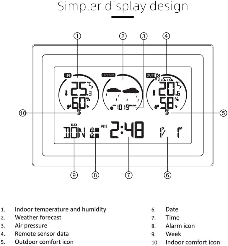 FJ3399C Intelligente Wetterstation mit Uhr Innen- und Außentemperatur,Luftfeuchtigkeitsmesser