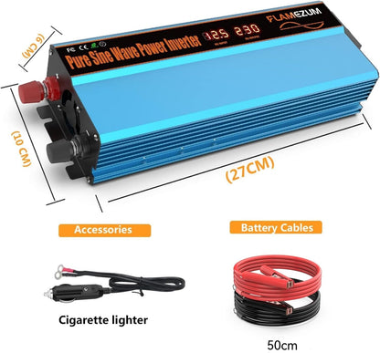 FLAMEZUM 1000W/2000W Wechselrichter 12V auf 230V Reiner Sinus Spannungswandler