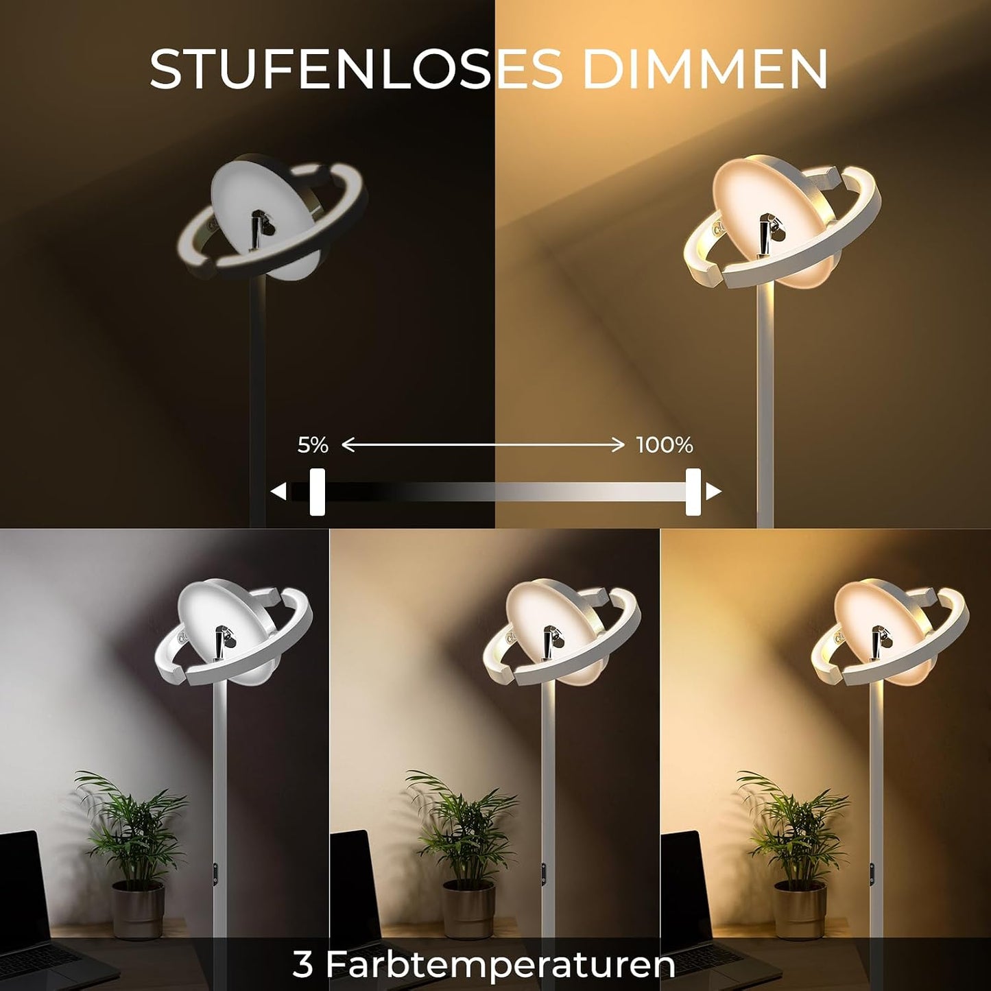 FIMEI Stehlampe, Stufenlos dimmbar & 3000K - 6000K Fernbedienung/Touch Unabhängige Steuerung,