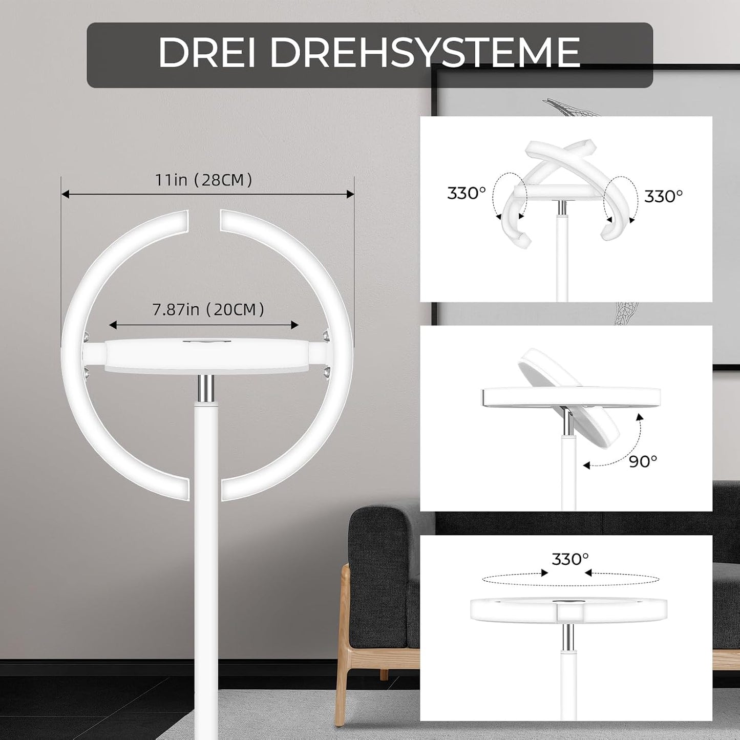FIMEI Stehlampe, Stufenlos dimmbar & 3000K - 6000K Fernbedienung/Touch Unabhängige Steuerung,