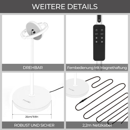 FIMEI Stehlampe, Stufenlos dimmbar & 3000K - 6000K Fernbedienung/Touch Unabhängige Steuerung,