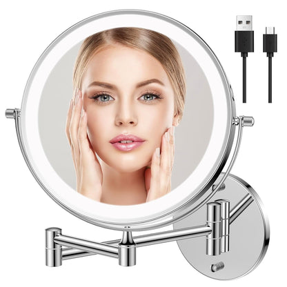 FUNTOUCH Wiederaufladbarer Wand-Make-up-Spiegel mit Lichtern,1 x 10-fache