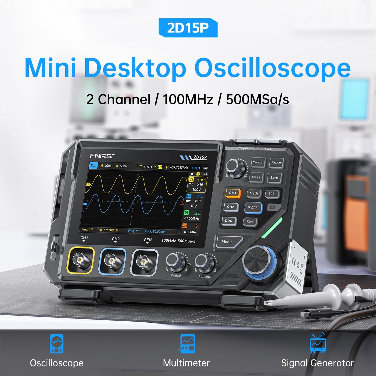 Fnirsi Oszilloskop 2D15P, 100 M Bandbreite Dual-Kanal 500 M