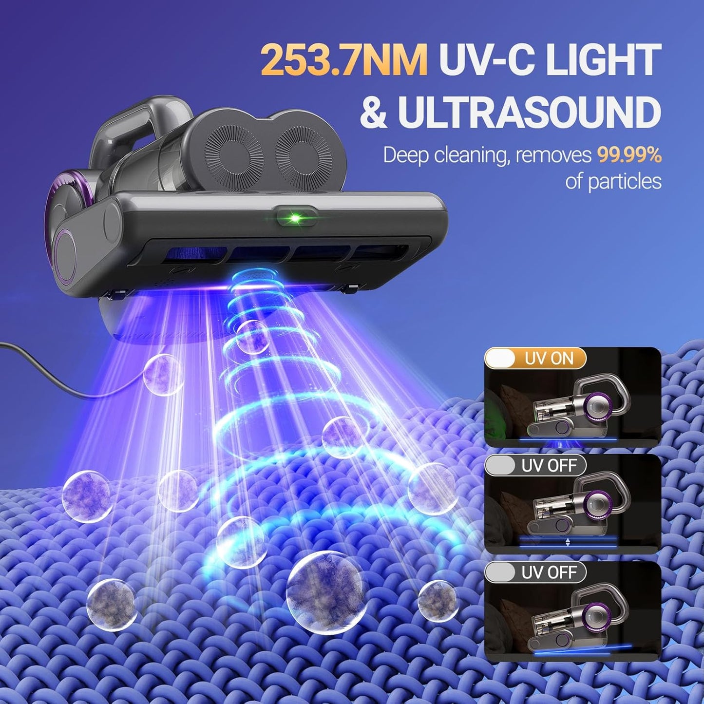 FEPPO Matratzenstaubsauger, 16Kpa Bettstaubsauger, mit 2,835.0 g Uv-C Licht, 16Kpa