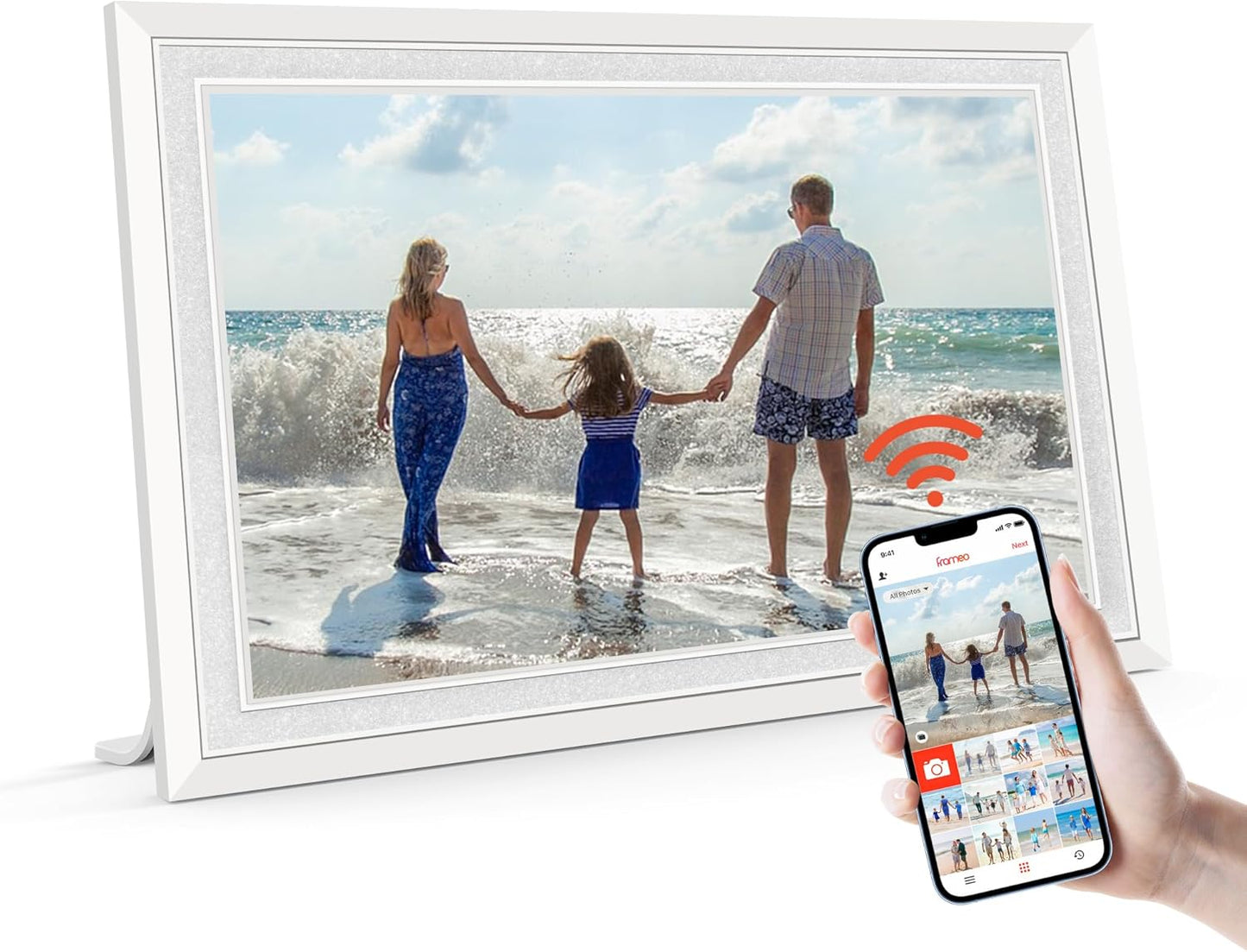 Frameo 10,1 Zoll WiFi Digitaler Bilderrahmen mit 32 GB Speicher, 1280 x 800 IPS Weiß