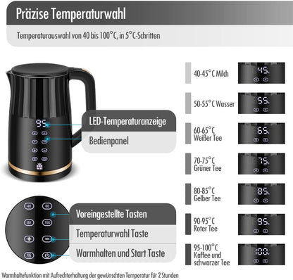 ForMe Edelstahl Wasserkocher 1,7 L avec réglage de la température Temperaturewahl 40-100