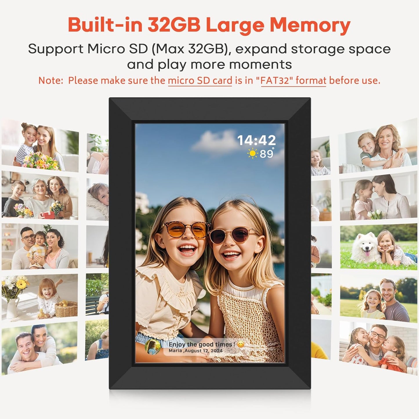 Frameo 10.1 Zoll Digitaler Bilderrahmen 2K 64GB WiFi Elektronischer Bilderrahmen FHD 1920x1200 IPS Touchscreen Klassiker schwarz