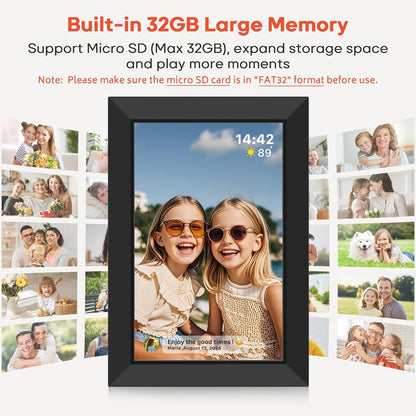 Frameo 10.1 Zoll Digitaler Bilderrahmen 2K 64GB WiFi Elektronischer Bilderrahmen FHD 1920x1200 IPS Touchscreen Klassiker schwarz