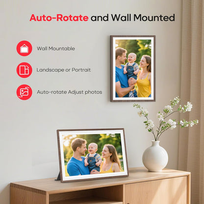 Frameo 10,1 Zoll Holz WiFi Digitaler Bilderrahmen mit 32 GB Speicher, Braun