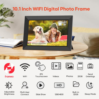 Frameo 10.1 Zoll Digitaler Bilderrahmen 2K 64GB WiFi Elektronischer Bilderrahmen FHD 1920x1200 IPS Touchscreen Klassiker schwarz
