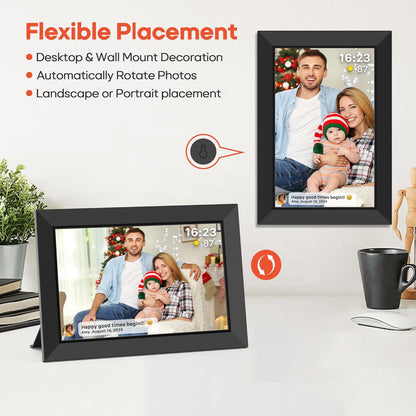Frameo 10.1 Zoll Digitaler Bilderrahmen 2K 64GB WiFi Elektronischer Bilderrahmen FHD 1920x1200 IPS Touchscreen Klassiker schwarz