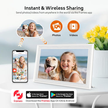 Frameo 10,1 Zoll WiFi Digitaler Bilderrahmen mit 32 GB Speicher, 1280 x 800 IPS Weiß