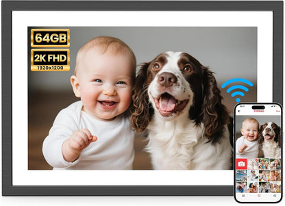 Frameo 10.1 Zoll Digitaler Bilderrahmen 2K 64GB WiFi Elektronischer Bilderrahmen FHD 1920x1200 IPS Touchscreen schwarz