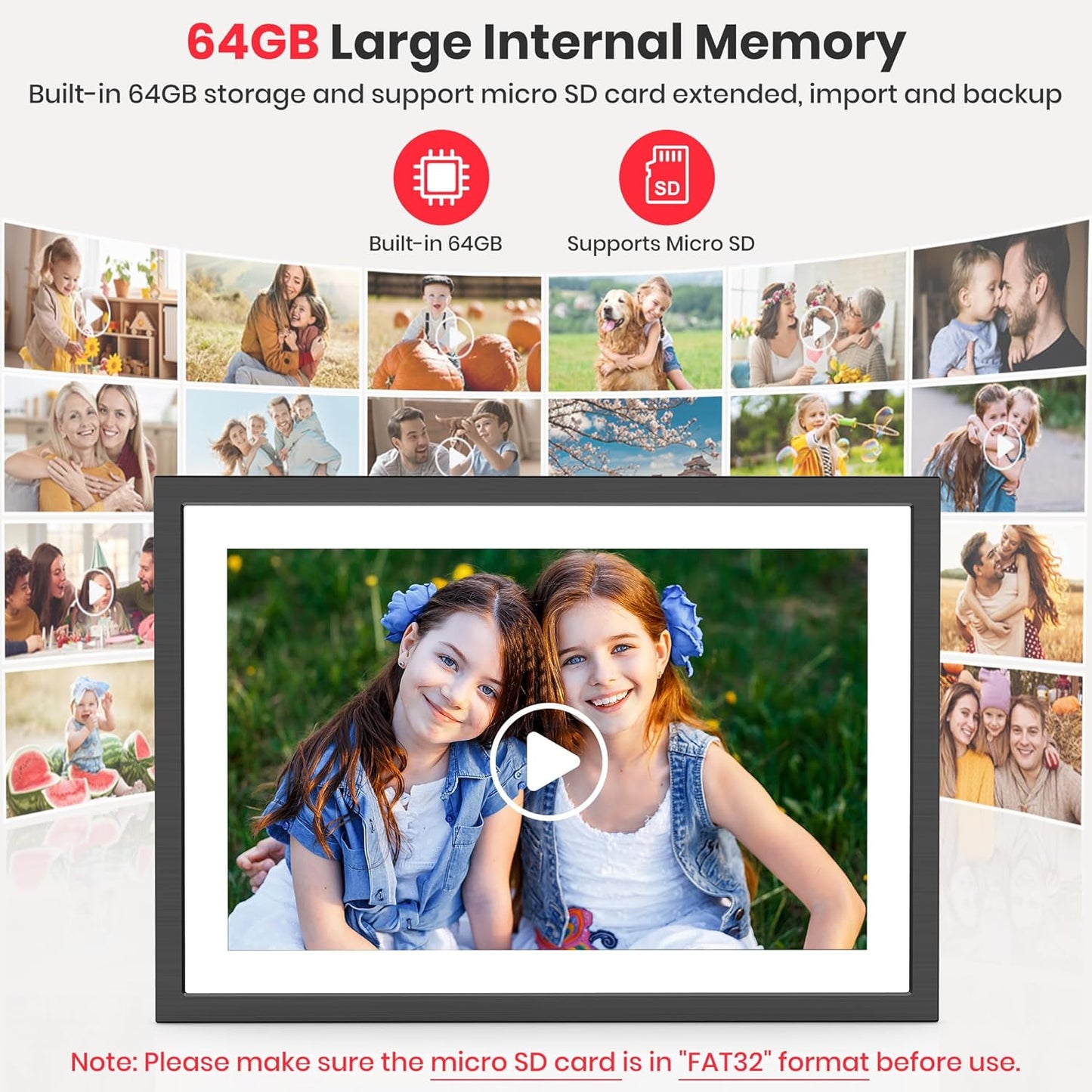 Frameo 10.1 Zoll Digitaler Bilderrahmen 2K 64GB WiFi Elektronischer Bilderrahmen FHD 1920x1200 IPS Touchscreen schwarz