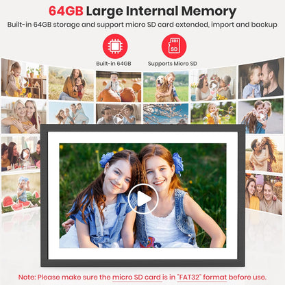 Frameo 10.1 Zoll Digitaler Bilderrahmen 2K 64GB WiFi Elektronischer Bilderrahmen FHD 1920x1200 IPS Touchscreen schwarz