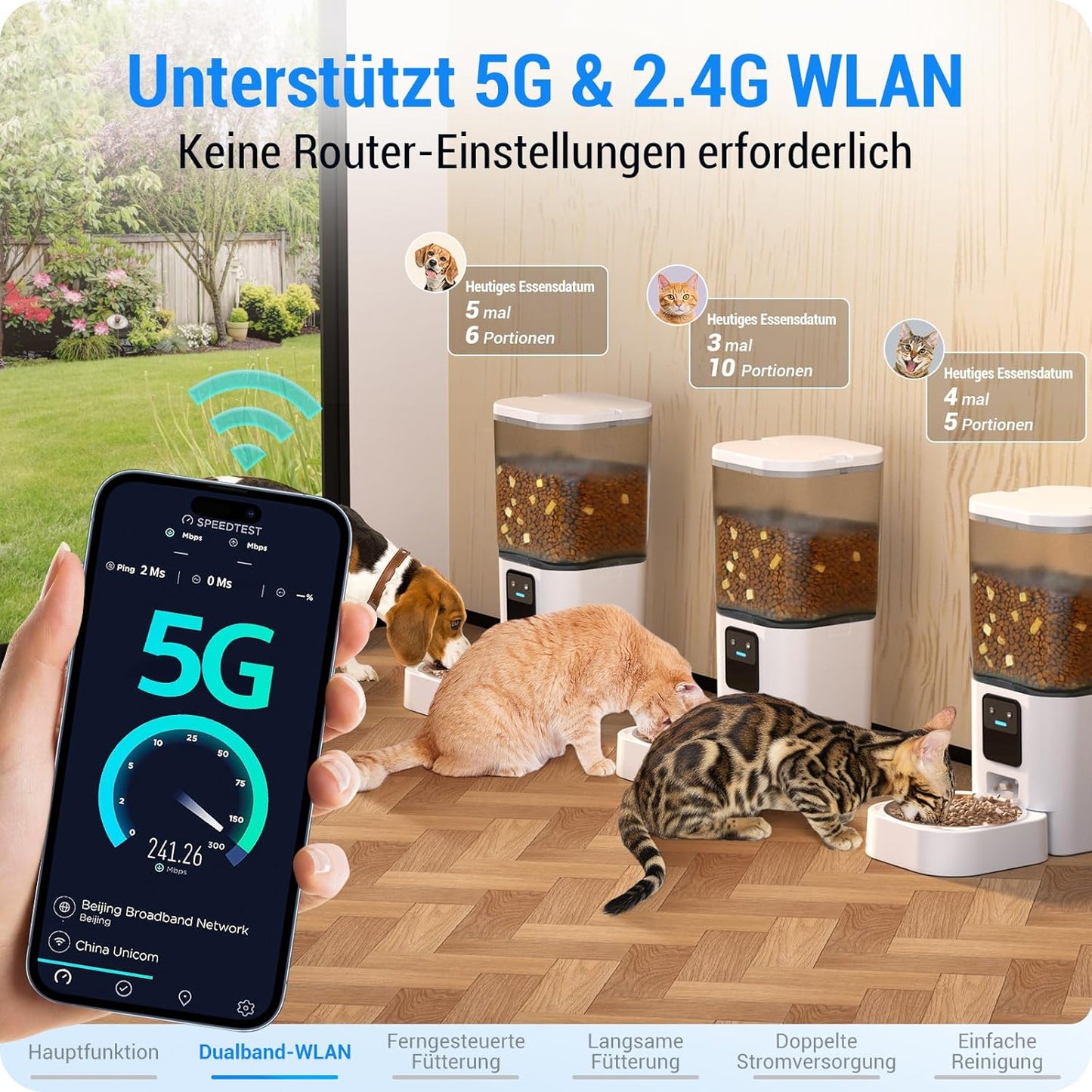 Frienhund 5G WiFi Futterautomat Katze mit APP 7L Futterspender mit Langsamer Vorschub, WLAN Weiß