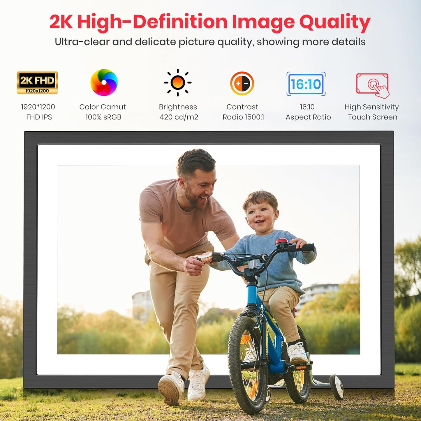 Frameo 10.1 Zoll Digitaler Bilderrahmen 2K 64GB WiFi Elektronischer Bilderrahmen FHD 1920x1200 IPS Touchscreen schwarz