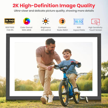 Frameo 10.1 Zoll Digitaler Bilderrahmen 2K 64GB WiFi Elektronischer Bilderrahmen FHD 1920x1200 IPS Touchscreen schwarz