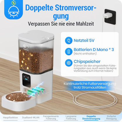 Frienhund 5G WiFi Futterautomat Katze mit APP 7L Futterspender mit Langsamer Vorschub, WLAN Weiß