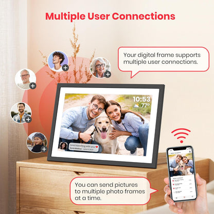 Frameo 10.1 Zoll Digitaler Bilderrahmen 2K 64GB WiFi Elektronischer Bilderrahmen FHD 1920x1200 IPS Touchscreen schwarz