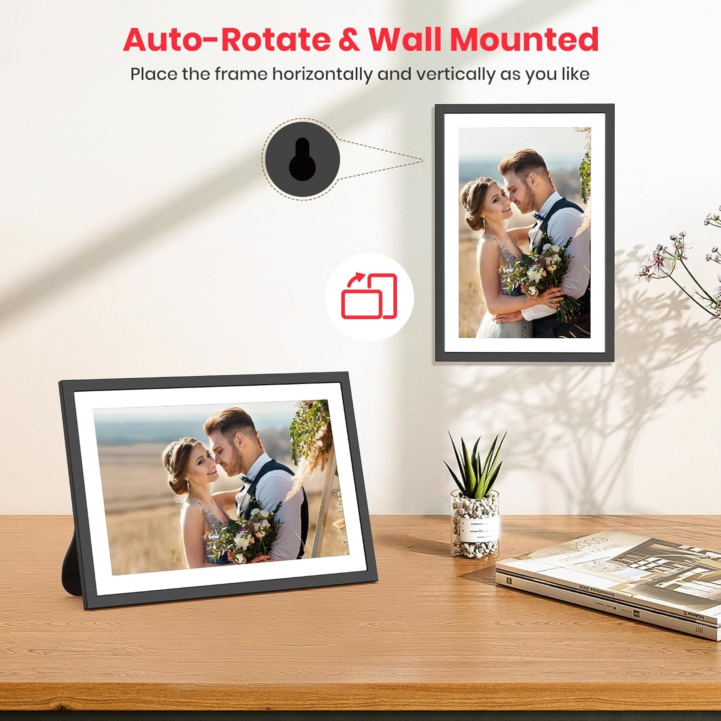 Frameo 10.1 Zoll Digitaler Bilderrahmen 2K 64GB WiFi Elektronischer Bilderrahmen FHD 1920x1200 IPS Touchscreen schwarz