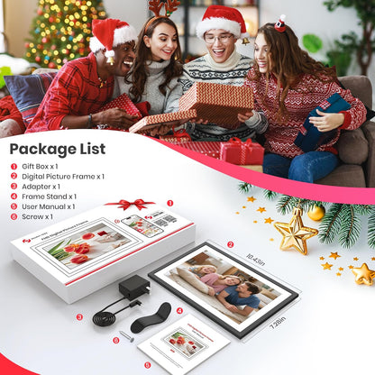 Frameo 10.1 Zoll Digitaler Bilderrahmen 2K 64GB WiFi Elektronischer Bilderrahmen FHD 1920x1200 IPS Touchscreen schwarz