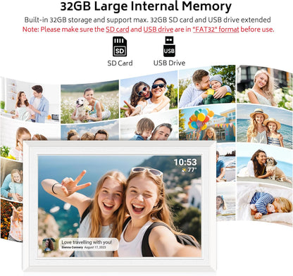 Frameo 10,1 Zoll WiFi Digitaler Bilderrahmen mit 32 GB Speicher, 1280 x 800 IPS Weiß
