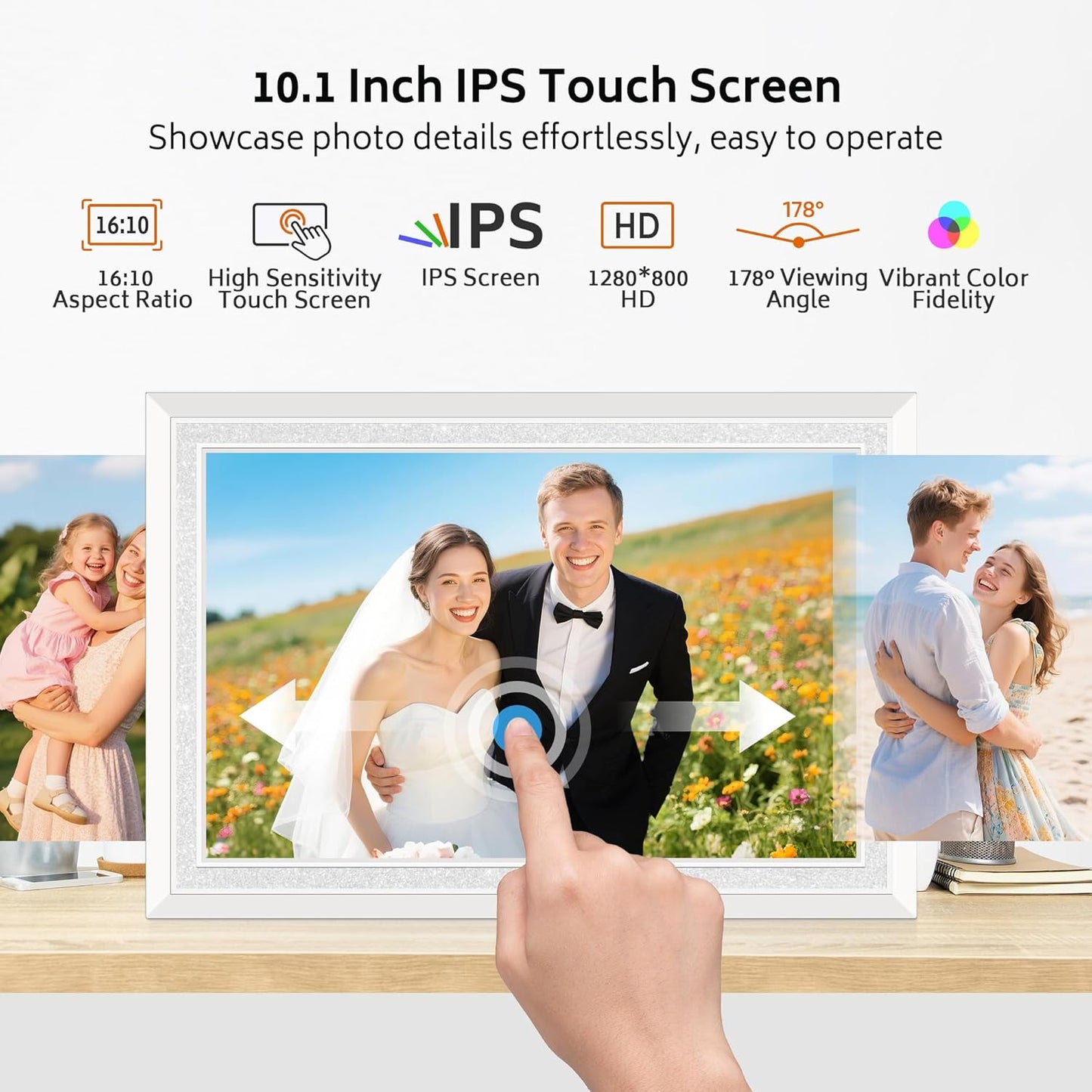 Frameo 10,1 Zoll WiFi Digitaler Bilderrahmen mit 32 GB Speicher, 1280 x 800 IPS Weiß
