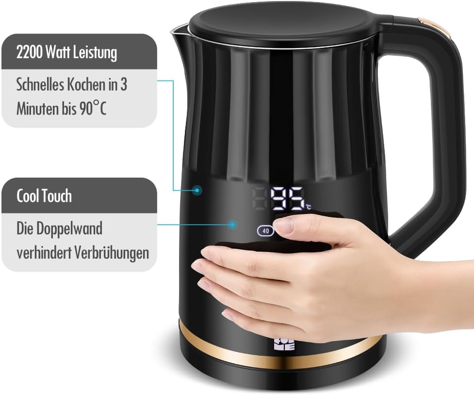 ForMe Edelstahl Wasserkocher 1,7 L avec réglage de la température Temperaturewahl 40-100