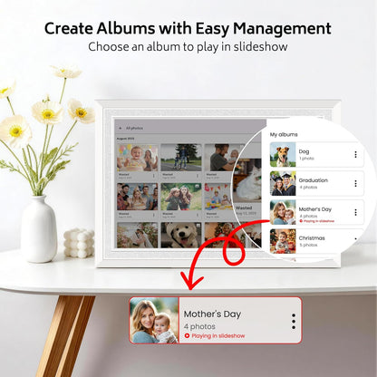 Frameo 10,1 Zoll WiFi Digitaler Bilderrahmen mit 32 GB Speicher, 1280 x 800 IPS Weiß