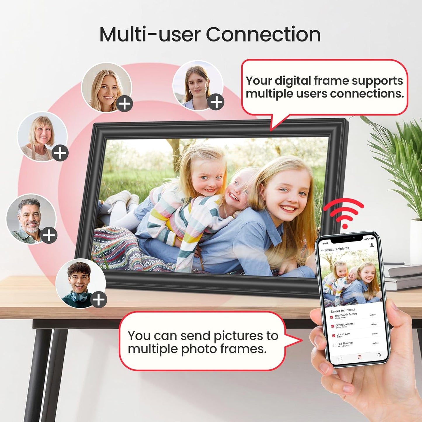 Frameo 15,6 Zoll großer digitaler WLAN-Bilderrahmen, 64 GB Speicher, Schwarz
