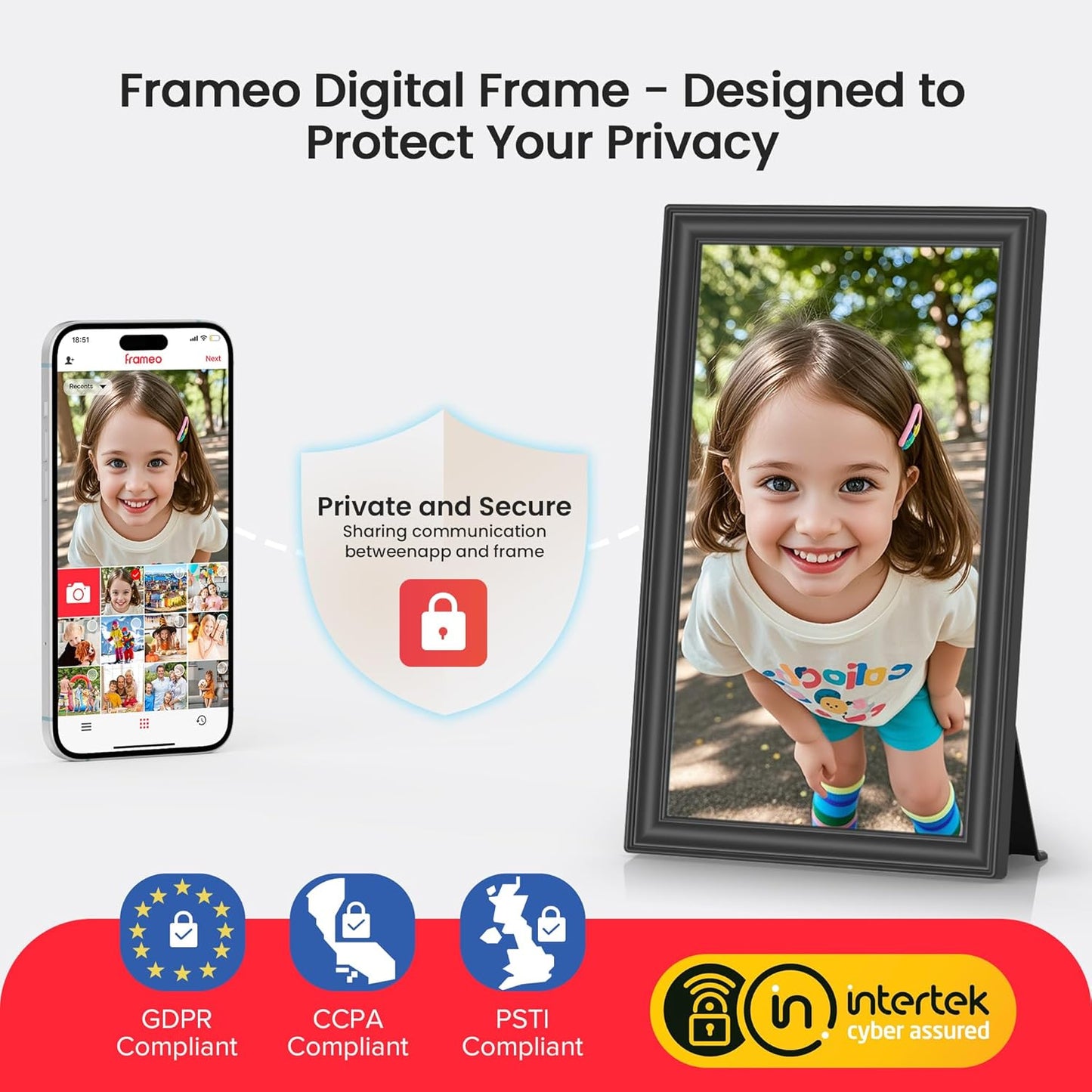 Frameo 15,6 Zoll großer digitaler WLAN-Bilderrahmen, 64 GB Speicher, Schwarz