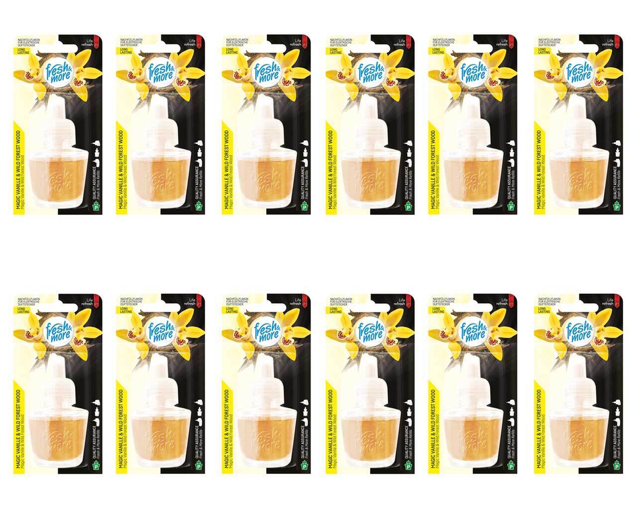 12x Fresh &amp; More Nachfüllflakons 19ml Magic Vanilla &amp; Forest Wood für E-Duftstecker