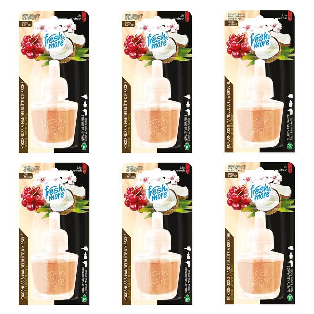 6x Fresh & More Nachfüllflakons 19 ml Kokosnuss&Mandelblüte  E-Duftstecker