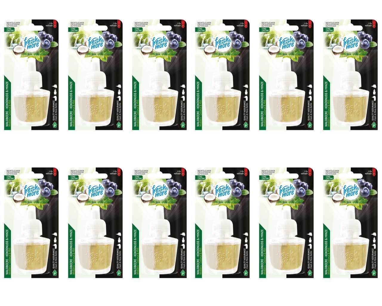 12x Fresh &amp; More Nachfüllflakons 19ml Wald Beere-Kokosnuss&amp;Minze Für E-Duftstecker