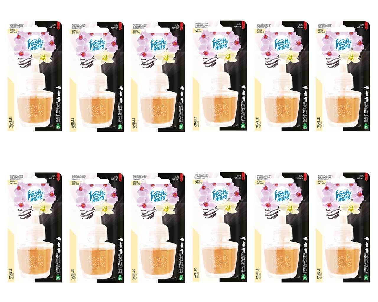 12x Fresh &amp; More Nachfüllflakons 19ml Vanille E-Duftstecker
