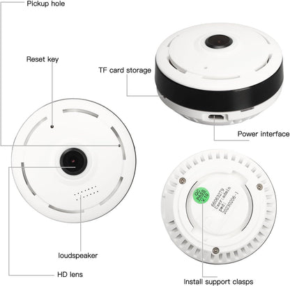 Fisheye-Überwachungskamera, 360 Panorama-Webcam, kabellose Nachtsicht, Bewegungserkennung, Zwei-Wege