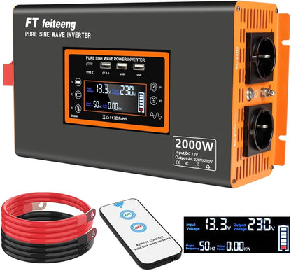 FT feiteeng 2000W/4000W Wechselrichter 12V auf 230V Reiner Sinus,30W USB-C
