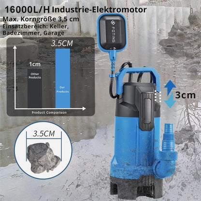 FOTING Schmutzwassertauchpumpe 550 W, 16.000 l/h, Förderhöhe bis 8 m