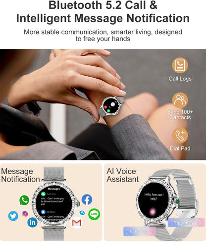 Fitoncloud NX19 Smartwatch Damen, 1,3" HD Touchscreen Fitness Tracker IP68 iOS Android Silber