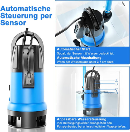 FOTING Schmutzwassertauchpumpe 750 W, 19.500 l/h, Förderhöhe bis 8 m.
