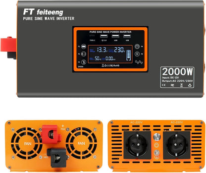 FT feiteeng 2000W/4000W Wechselrichter 12V auf 230V Reiner Sinus,30W USB-C